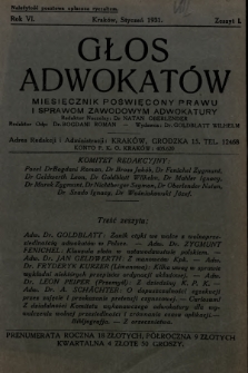 Głos Adwokatów : miesięcznik poświęcony prawu i sprawom zawodowym adwokatury. 1931, z. 1