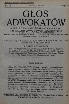 Głos Adwokatów : miesięcznik poświęcony prawu i sprawom zawodowym adwokatury. 1931, z. 2