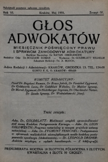 Głos Adwokatów : miesięcznik poświęcony prawu i sprawom zawodowym adwokatury. 1931, z. 4