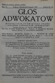 Głos Adwokatów : miesięcznik poświęcony prawu i sprawom zawodowym adwokatury. 1931, z. 9-10