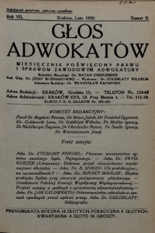 Głos Adwokatów : miesięcznik poświęcony prawu i sprawom zawodowym adwokatury. 1932, z. 2