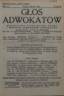 Głos Adwokatów : miesięcznik poświęcony prawu i sprawom zawodowym adwokatury. 1932, z. 3