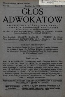Głos Adwokatów : miesięcznik poświęcony prawu i sprawom zawodowym adwokatury. 1932, z. 5