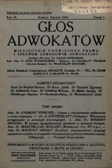 Głos Adwokatów : miesięcznik poświęcony prawu i sprawom zawodowym adwokatury. 1934, z. 1