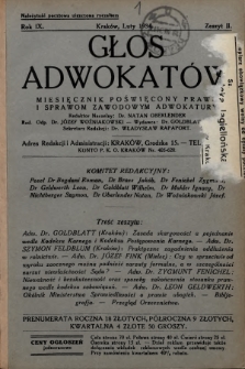 Głos Adwokatów : miesięcznik poświęcony prawu i sprawom zawodowym adwokatury. 1934, z. 2