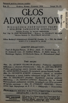 Głos Adwokatów : miesięcznik poświęcony prawu i sprawom zawodowym adwokatury. 1934, z. 3-4