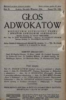 Głos Adwokatów : miesięcznik poświęcony prawu i sprawom zawodowym adwokatury. 1934, z. 7-8