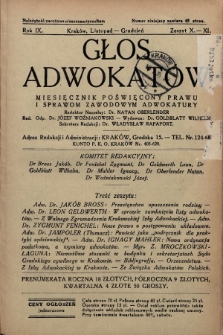 Głos Adwokatów : miesięcznik poświęcony prawu i sprawom zawodowym adwokatury. 1934, z. 10-11