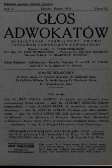 Głos Adwokatów : miesięcznik poświęcony prawu i sprawom zawodowym adwokatury. 1935, z. 3