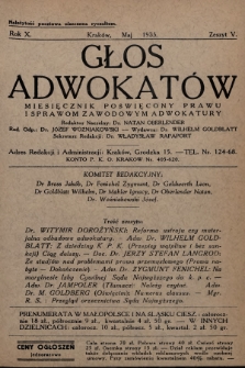 Głos Adwokatów : miesięcznik poświęcony prawu i sprawom zawodowym adwokatury. 1935, z. 5
