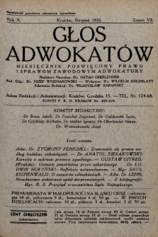 Głos Adwokatów : miesięcznik poświęcony prawu i sprawom zawodowym adwokatury. 1935, z. 7