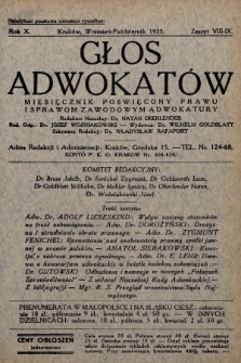 Głos Adwokatów : miesięcznik poświęcony prawu i sprawom zawodowym adwokatury. 1935, z. 8-9