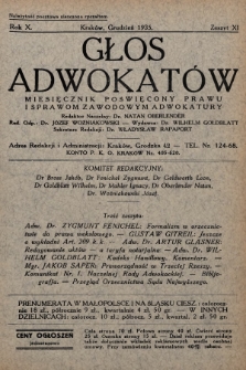 Głos Adwokatów : miesięcznik poświęcony prawu i sprawom zawodowym adwokatury. 1935, z. 11