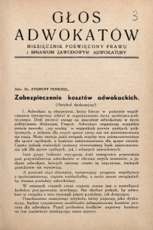 Głos Adwokatów : miesięcznik poświęcony prawu i sprawom zawodowym adwokatury. 1936, z. 3