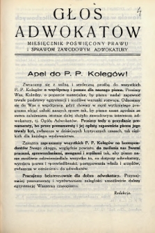 Głos Adwokatów : miesięcznik poświęcony prawu i sprawom zawodowym adwokatury. 1936, z. 4
