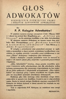 Głos Adwokatów : miesięcznik poświęcony prawu i sprawom zawodowym adwokatury. 1937, z. 4