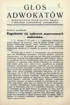 Głos Adwokatów : miesięcznik poświęcony prawu i sprawom zawodowym adwokatury. 1937, z. 5