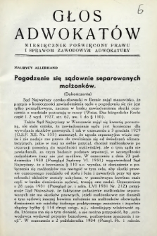 Głos Adwokatów : miesięcznik poświęcony prawu i sprawom zawodowym adwokatury. 1937, z. 6