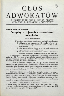 Głos Adwokatów : miesięcznik poświęcony prawu i sprawom zawodowym adwokatury. 1937, z. 9