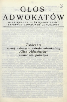 Głos Adwokatów : miesięcznik poświęcony prawu i sprawom zawodowym adwokatury. 1938, z. 3