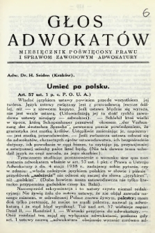 Głos Adwokatów : miesięcznik poświęcony prawu i sprawom zawodowym adwokatury. 1938, z. 6