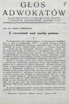 Głos Adwokatów : miesięcznik poświęcony prawu i sprawom zawodowym adwokatury. 1938, z. 7