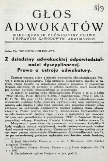 Głos Adwokatów : miesięcznik poświęcony prawu i sprawom zawodowym adwokatury. 1938, z. 8-9