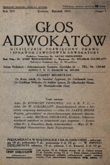 Głos Adwokatów : miesięcznik poświęcony prawu i sprawom zawodowym adwokatury. 1939, z. 1