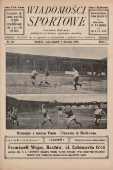 Wiadomości Sportowe : czasopismo ilustrowane poświęcone wychowaniu sportowemu młodzieży. 1922, nr 22