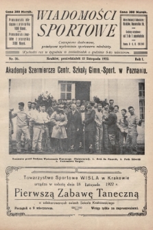 Wiadomości Sportowe : czasopismo ilustrowane poświęcone wychowaniu sportowemu młodzieży. 1922, nr 36