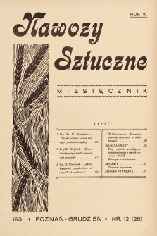 Nawozy Sztuczne. 1931, nr 12