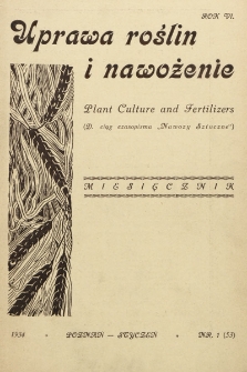 Uprawa Roślin i Nawożenie. 1934, spis rzeczy