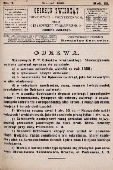 Opiekun Zwierząt Domowych i Pożytecznych : organ Krakowskiego Stowarzyszenia Ochrony Zwierząt. 1888 [całość]