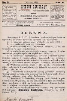 Opiekun Zwierząt Domowych i Pożytecznych : organ Krakowskiego Stowarzyszenia Ochrony Zwierząt. 1888, nr 3