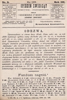 Opiekun Zwierząt Domowych i Pożytecznych : organ Krakowskiego Stowarzyszenia Ochrony Zwierząt. 1889, nr 5