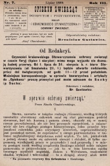 Opiekun Zwierząt Domowych i Pożytecznych : organ Krakowskiego Stowarzyszenia Ochrony Zwierząt. 1889, nr 7