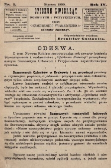 Opiekun Zwierząt Domowych i Pożytecznych : organ Krakowskiego Stowarzyszenia Ochrony Zwierząt. 1890, nr 1