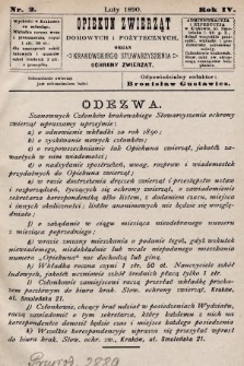 Opiekun Zwierząt Domowych i Pożytecznych : organ Krakowskiego Stowarzyszenia Ochrony Zwierząt. 1890, nr 2