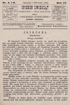 Opiekun Zwierząt Domowych i Pożytecznych : organ Krakowskiego Stowarzyszenia Ochrony Zwierząt. 1890, nr 8 i 9