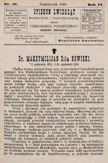 Opiekun Zwierząt Domowych i Pożytecznych : organ Krakowskiego Stowarzyszenia Ochrony Zwierząt. 1890, nr 10