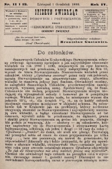 Opiekun Zwierząt Domowych i Pożytecznych : organ Krakowskiego Stowarzyszenia Ochrony Zwierząt. 1890, nr 11 i 12
