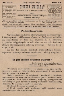 Opiekun Zwierząt Domowych i Pożytecznych : organ Krakowskiego Stowarzyszenia Ochrony Zwierząt. 1892, nr 5-7