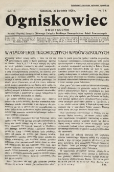 Ogniskowiec : dwutygodnik Komisji Śląskiej Zarządu Głównego Związku Polskiego Nauczycielstwa Szkół Powszechnych. 1928, nr 7-8
