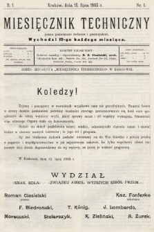 Miesięcznik Techniczny : pismo poświęcone technice i przemysłowi. 1905, nr 1