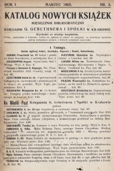 Katalog Nowych Książek : miesięcznik bibliograficzny Księgarni G. Gebethnera i Spółki w Krakowie. 1904/1905, nr 5