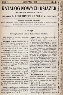 Katalog Nowych Książek : miesięcznik bibliograficzny Księgarni G. Gebethnera i Spółki w Krakowie. 1905/1906, nr 1