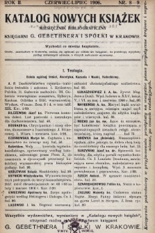 Katalog Nowych Książek : miesięcznik bibliograficzny Księgarni G. Gebethnera i Spółki w Krakowie. 1905/1906, nr 8-9