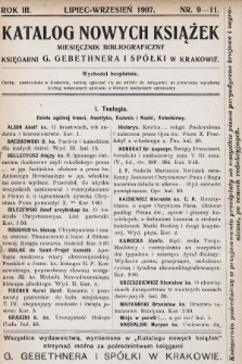 Katalog Nowych Książek : miesięcznik bibliograficzny Księgarni G. Gebethnera i Spółki w Krakowie. 1906/1907, nr 9-11