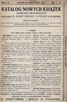 Katalog Nowych Książek : miesięcznik bibliograficzny Księgarni G. Gebethnera i Spółki w Krakowie. 1907/1908, nr 1-2