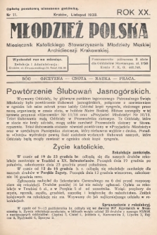 Młodzież Polska : miesięcznik Katolickiego Stowarzyszenia Młodzieży Męskiej Archidiecezji Krakowskiej. 1938, nr 11